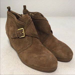 Franco Sarto L Arielle Wedge Ankle Boots Booties Womens Size 11 Suede Buckle